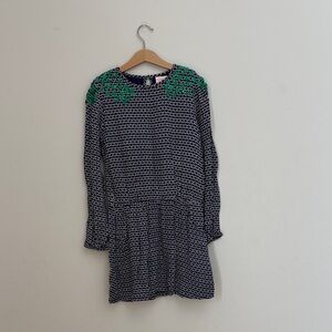 Mim-Pi Girls Navy Geometric Print Dress Age 12-14 Green Sequin Shoulder Detail